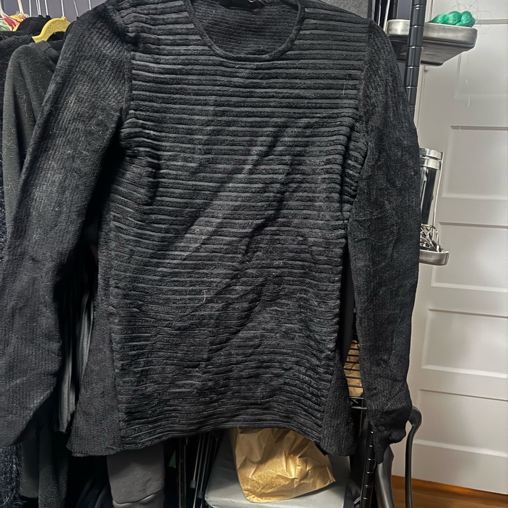 Alexander Wang Black Crewneck Sweater with Textured Stripes